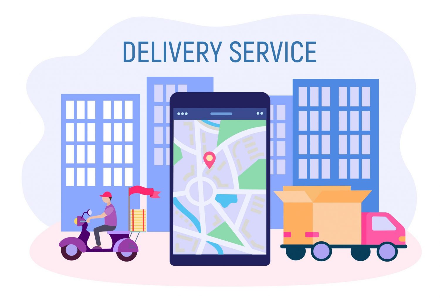 Delivery,Service,Concept,Illustration.,Courier,On,A,Moped,Delivers,Goods
